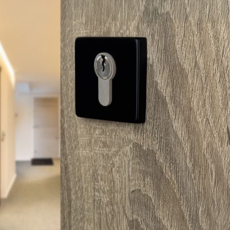 Ouvre&Déco – 2 rosaces de poignée de porte carrées Mies trou de cylindre, Aluminium noir mat