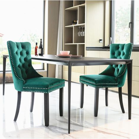 Chaise de salle a manger en velours vert avec pieds en bois massif, dossier haut et montage rapide,65×50×95cm (1/5)
