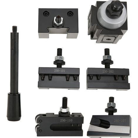 Porte-outil à changement rapide type coin US 250-100, ensemble de 5 clips avec piston intégré, lame rotative, fixation par coin, pour tour, acier durable. (1/5)