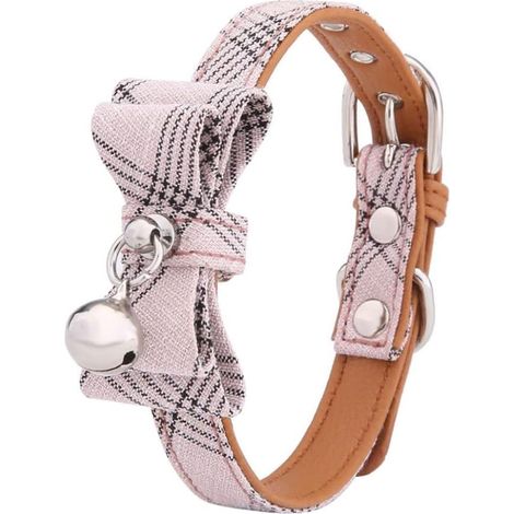 Collier pour Animaux de Compagnie à Noeud Papillon, Collier de Chat en Nylon en Nylon à libération Rapide Collier de Cloche à nœud Papillon pour Rose Animal de Compagnie 22-28cm (1/5)