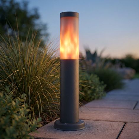 LED Sockelleuchte Außenbereich Wegelampe Feuer-Effekt Anthrazit Edelstahl H 45cm (1/5)