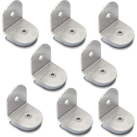 Set mit 8 90-Grad-Glasklemmen aus Edelstahl 304, Glasregalhalterung, Wandmontage, für Glasscheiben mit einer Stärke von 8–12 mm, gebürstete Oberfläche