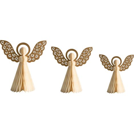 Set di 3 statuine di angeli in carta a nido d'ape Origami Decorazioni natalizie Beige Eira (1/5)
