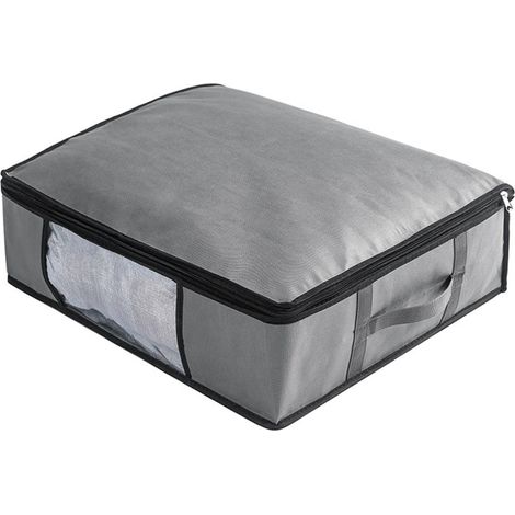 Sac de rangement pliable à glisser sous le lit, avec fenêtre transparente, poignée et fermeture éclair, en tissu non tissé court (x1)