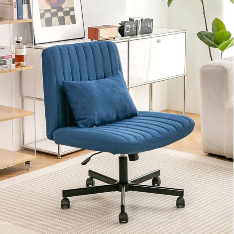 Sedia da ufficio in tessuto blu senza braccioli, girevole e regolabile in altezza, con ruote silenziose, 66,0x28,0x57,0 cm (1/5)