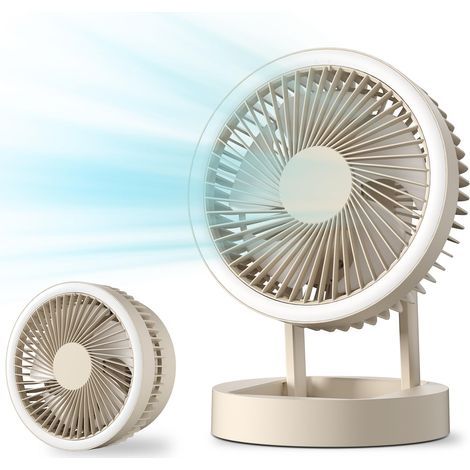 Ventilateur pliable sur pied oscillant 3 vitesses avec crochet veilleuse lumière SOS (batterie rechargeable) (1/5)