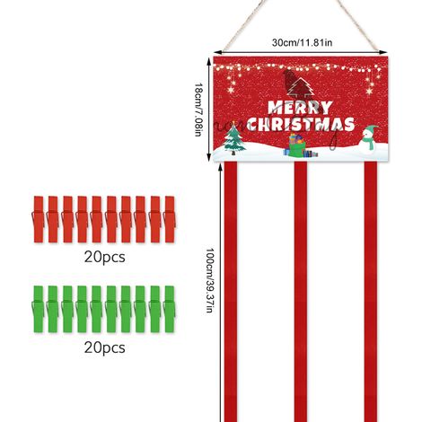 Porte-cartes de Noël en feutrine, à suspendre au mur, avec 40 pinces à photos, cadre photo, décoration de collage, cartes de Noël, loisirs créatifs en papier photo (1/5)
