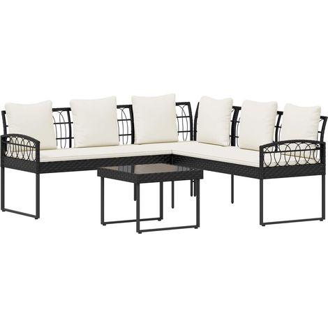 Conjunto de sofás de jardín con cojín 2 pcs Negro y crema vidaXL
