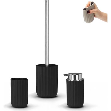 Set accessori bagno da 3 pezzi in gomma termoplastica nera - Gummy (1/5)