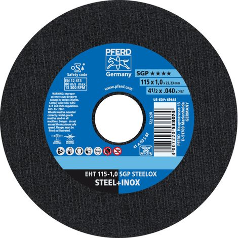 PFERD TOOLS Trennscheibe EHT 115x1,0x22,23 mm gerade Speziallinie SGP STEELOX für Stahl/Edelstahl 25 Stk (1/5)