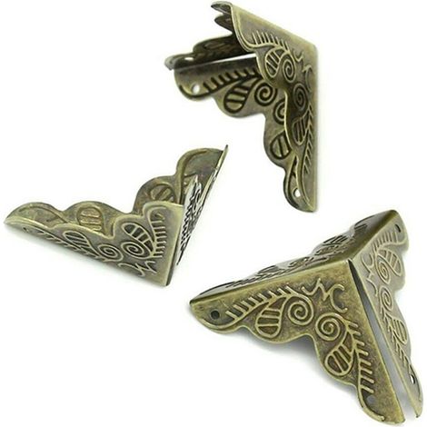 30 Coins Protège-coins métalliques sculptés pour boîte en bois, coins de sécurité décoratifs (1/4)