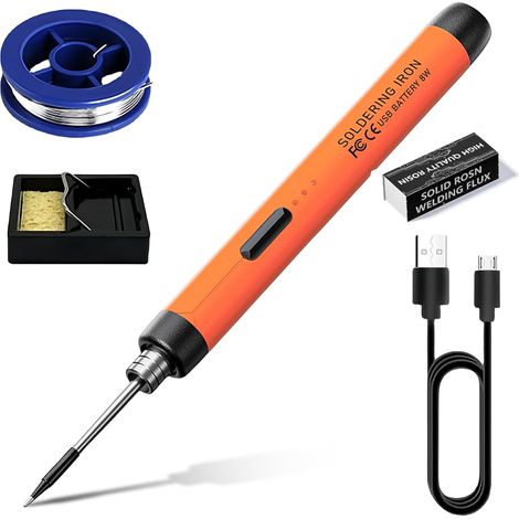 Juego de soldador inalámbrico con 3 modos, batería USB, 300 ℃-450 ℃, temperatura ajustable, soldador con 2 puntas de repuesto, soporte de soldador y alambre de soldadura para trabajos eléctricos (1/3)
