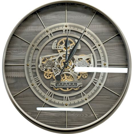 horloge murale mécanisme métal gris style industriel décoratif - gris métal effet bois clair (1/3)
