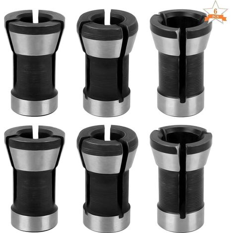 Set di 6 mandrini a pinza, adattatore per mandrino da trapano, accessori per trapano, mandrino a pinza, mandrino per fresatrice, accessori per la lavorazione del legno, 6 mm, 6,35 mm, 8 mm - Crezuo