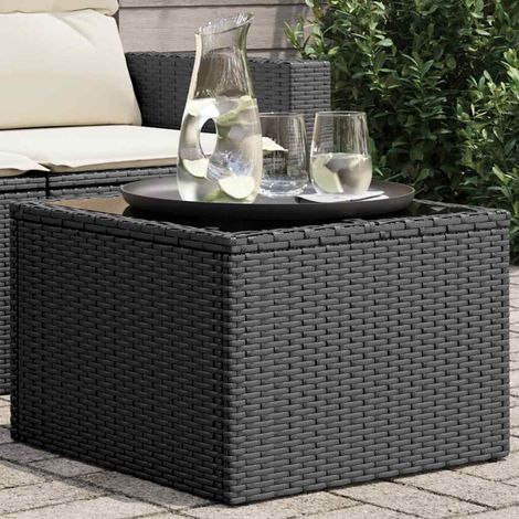 Teenpull – Gartentisch mit Glasplatte Schwarz 55 x 55 x 37 cm Poly Rattan (1/5)
