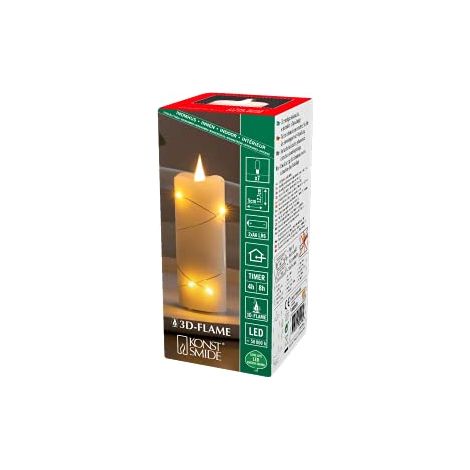 Konstsmide 1824-180, Candele a batteria senza fiamma, 3D, a batteria, in vera cera d'avorio, con micro luci di fata, con timer di 4 o 8 ore, 12,7 x 5 cm (1/4)