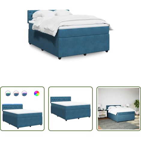 vidaXL Surmatelas -  Sommier à lattes de lit et matelas bleu 160x200 cm velours (1/5)