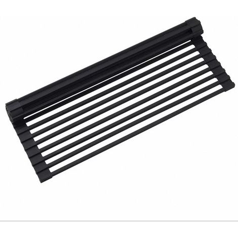 Égouttoir à Vaisselle Enroulable en Silicone, Accessoires Cuisine, Tapis de séchage Multifonction Pliable, résistant à la Chaleur et antirouille pour évier, Grand, Noir