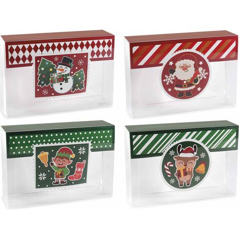 Boîtes cadeau de Noël en PVC transparent avec carte Père Noël, lutin, renne, bonhomme de neige, lot de 32, 18 x 5 x H. 12 cm