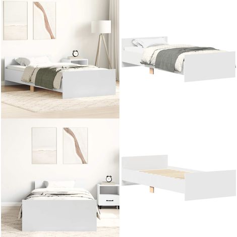 Bettgestell Weiß 90x200 cm Holzwerkstoff - Holzbettfassungen - Weißes Bettgestell - Single Bett - Massivholzbette - Lattenrost Bett - Home & Living (1/5)