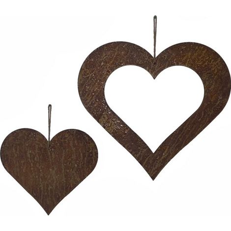 Hearts Hanging Wall Art (Set of 2) - Bare Metal/Ready to Rust - W22 x H12 cm