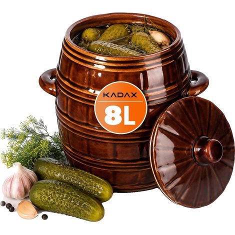Sauerkrautfass, 8L Kapazität, hochwertige Keramik, Braun (1/5)