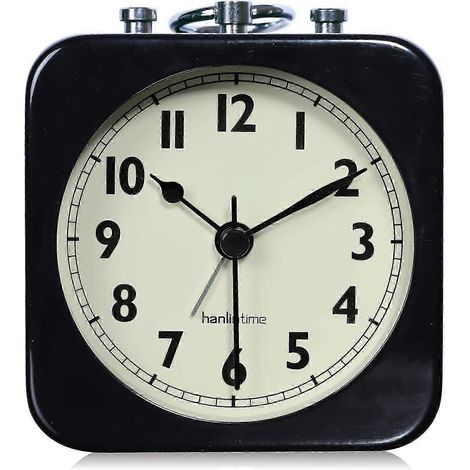 Réveil analogique de 8,5 cm, petit réveil de voyage silencieux carré en métal noir, réveil de chevet pour enfants (1/5)