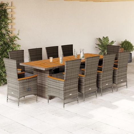 11-tlg. Garten-Essgruppe mit Kissen Grau Poly Rattan (1/5)