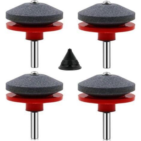 Juego de 4 afiladores de cuchillas universales para cortacésped, accesorios para afilado de cortacésped con 1 kit de equilibrado de cuchillas, 50 x 47 mm -Crezuo