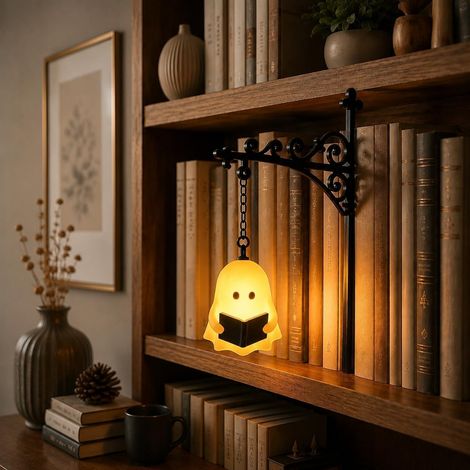 Lot de 2 lampes Book Nook LED, Fantôme lecteur mini lampe bibliothèque avec lumière ambrée, décoration d'étagère chaleureuse pour coin lecture