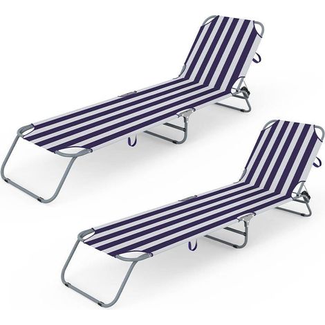 Marbueno Pack de 2 Tumbona Plegable Acero Rayas Azules y Blancas