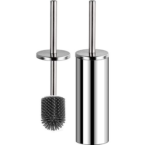 APEX Brosse de toilette et support, poignée en acier inoxydable, brosses de toilette en silicone pour un nettoyage en profondeur (1/5)