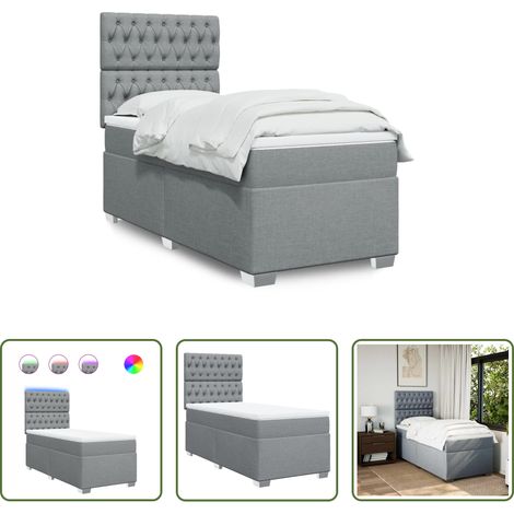 vidaXL Surmatelas -  Sommier à lattes de lit et matelas Gris clair 90x190 cm Tissu (1/5)