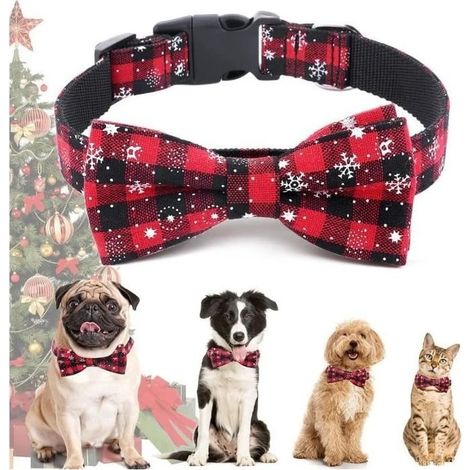 Collier pour animaux - Non spécifié - Collier de Noël - Rouge - Réglable - Design à carreaux (1/4)