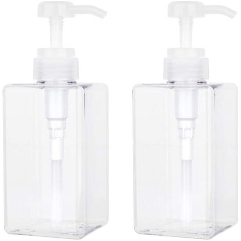 450 ML Distributeur de Savon, Lot de 2 Flacon Pompe Vide en Plastique Conteneur de Bouteille pour la Cuisine et la Salle de Bain - Transparent (1/4)