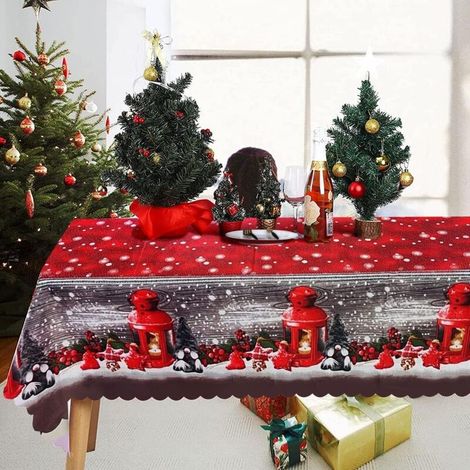 Christmas Tablecloth, 180 x 150cm Rectangular Christmas Tablecloths Red Christmas Table Cover Dining Table Cloth, Large Washable Christmas Dinner Table Runners for Garden Table Decorations