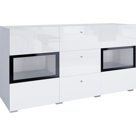 Credenza a 2 ante e 3 cassetti con illuminazione a LED Sloan Bianca (1/4)