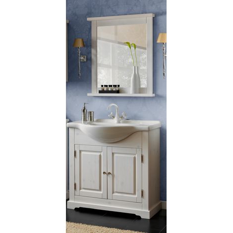 Badezimmer Waschplatz Set inkl.Keramik-Waschtisch LIRIA-56, Massivholz, B x H x T ca.: 85 x 200 x 43 cm (1/5)