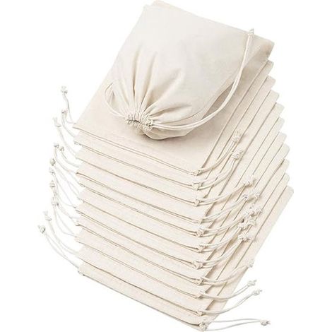 Petit sac à cordon - 12 pièces - Met cordon ajustable - Sacs en katoen - Petits sacs réutilisables à cordon - Sac cadeau/goodie bags/sac de remerciement - 15 x 20 cm (1/5)