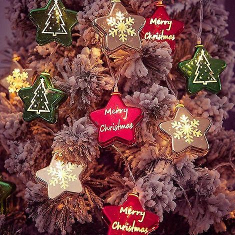 Guirlande lumineuse féérique de 1,5 m avec boules de Noël étanches et LED en forme d'étoile, idéale pour décorer votre sapin de Noël ou votre maison pour le Nouvel An (style B). (1/5)