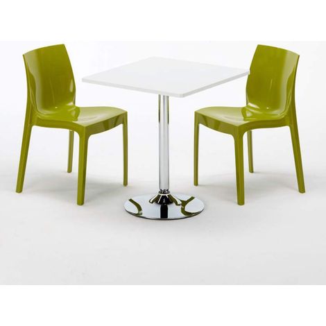 Mesa Cuadrada Blanca 70x70 cm con Base de Acero y 2 Sillas De Colores Ice Cocktail - Verde (1/5)