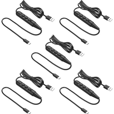 SinLoon USB Male Cable with On/Off Switch to USB C Male, USB 2.0 to Type C with 6 Speed Dimmer, for LED Strips, Small Table Lamps and Other 5V Devices - Pack of 5 4.9FT (1/5)