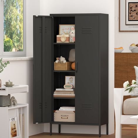 Armoire de rangement métal 2 portes, 3 étagères réglables, pour chambre bureau salon, noir (1/5)
