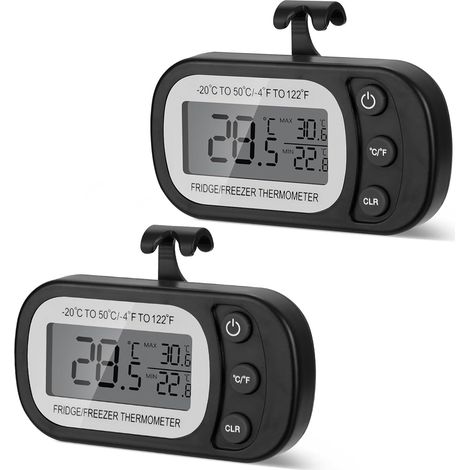 Set mit 2 digitalen Kühlschrankthermometern – Magnetische Küchenthermometer mit Haken, gut lesbares LCD-Display – Für Küchen, Restaurants, Bars und Cafés
