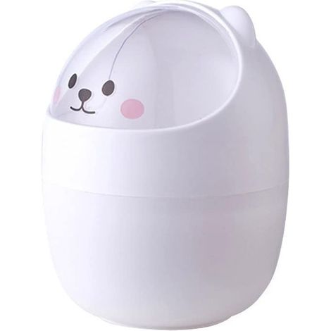 Mini poubelle de bureau, design mignon, large ouverture, couvercle amovible, blanche. (1/5)