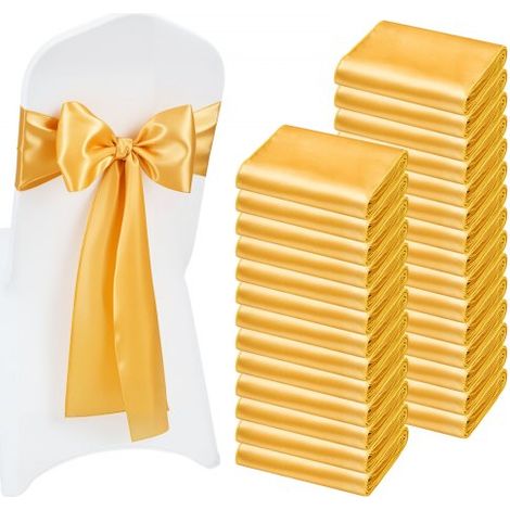 Satin-Stuhlschärpen mit Schleifen (275x17 cm) 100 Stk. Stuhlbänder zum Binden, Stuhlbänder für Hochzeiten Partys Bankett Dekorationen Veranstaltungen Bankettstuhlbezüge, Stuhlschleifen Gold (1/5)