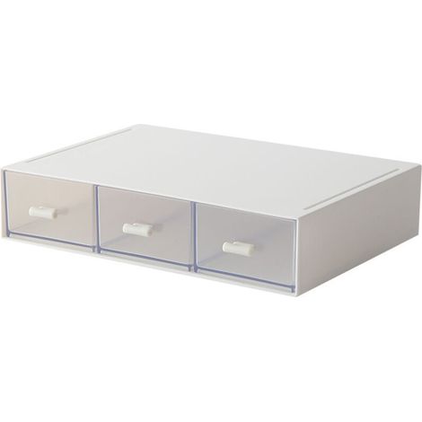 Organiseur de bureau blanc avec tiroir, empilable, lot de 2 pour bureau et maquillage Tommoy01