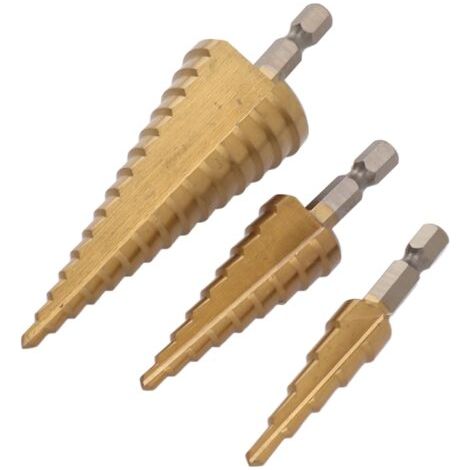 Foret à gradins triangulaire pour bois et métal, diamètre 4–32 mm, poignée ergonomique, perçage rapide et précis (1/4)