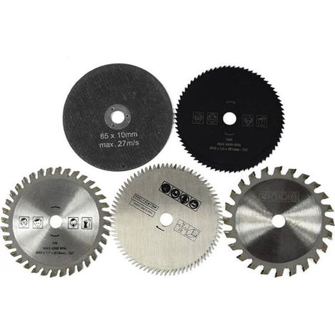Set de 5 lames de scie circulaire 85mm – Diamètre intérieur 10mm – Alliage dur pour coupe bois, métal, carrelage, plastique, aluminium (1/5)