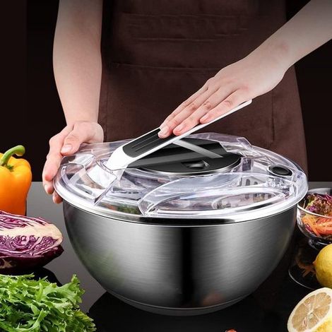 Essoreuse à salade en acier inoxydable avec panier égouttoir, poignée et couvercle à verrouillage intelligent, séchage rapide, base antidérapante, essoreuse à salade de 3,5 litres, laveuse-sécheuse po
